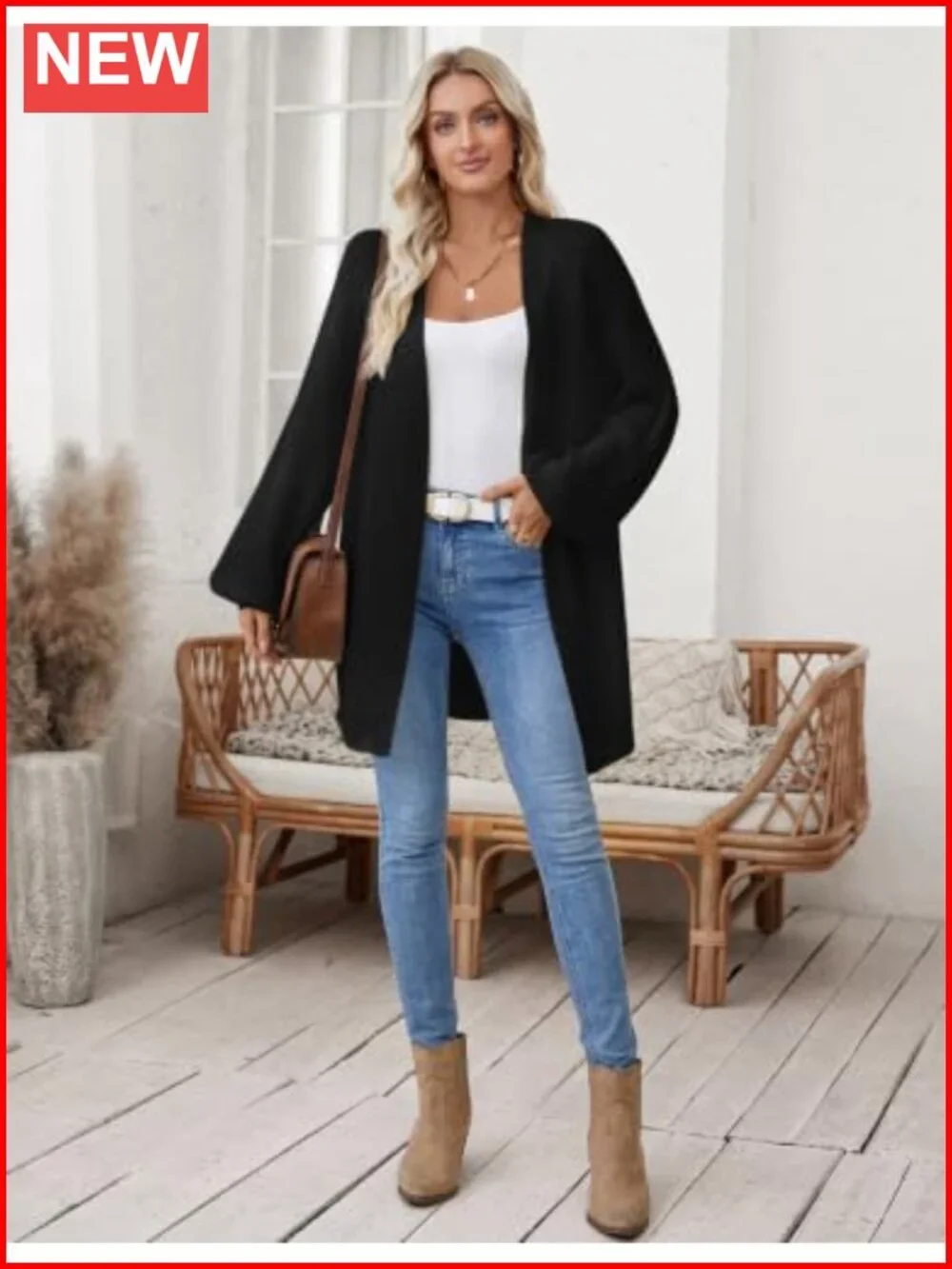 Oversized Chunky Knit Long Sleeve Open Front Cardigan Sweater